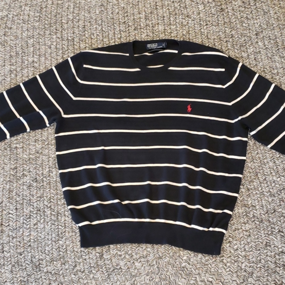 Ralph Lauren Polo black sweater white stripes